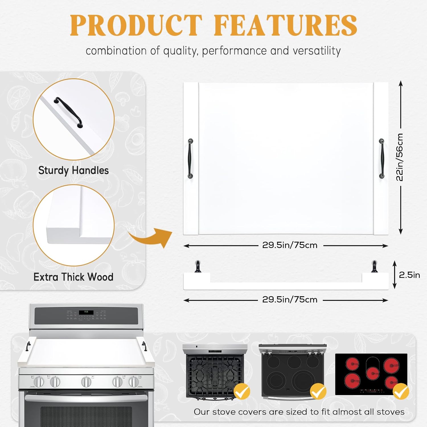 White Noodle Board Stove Cover with Handles