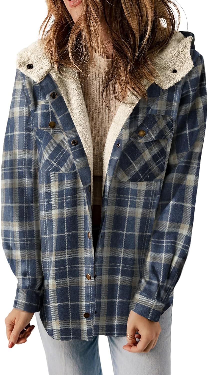 Dokotoo Womens Plaid Shacket Jacket Warm Coat