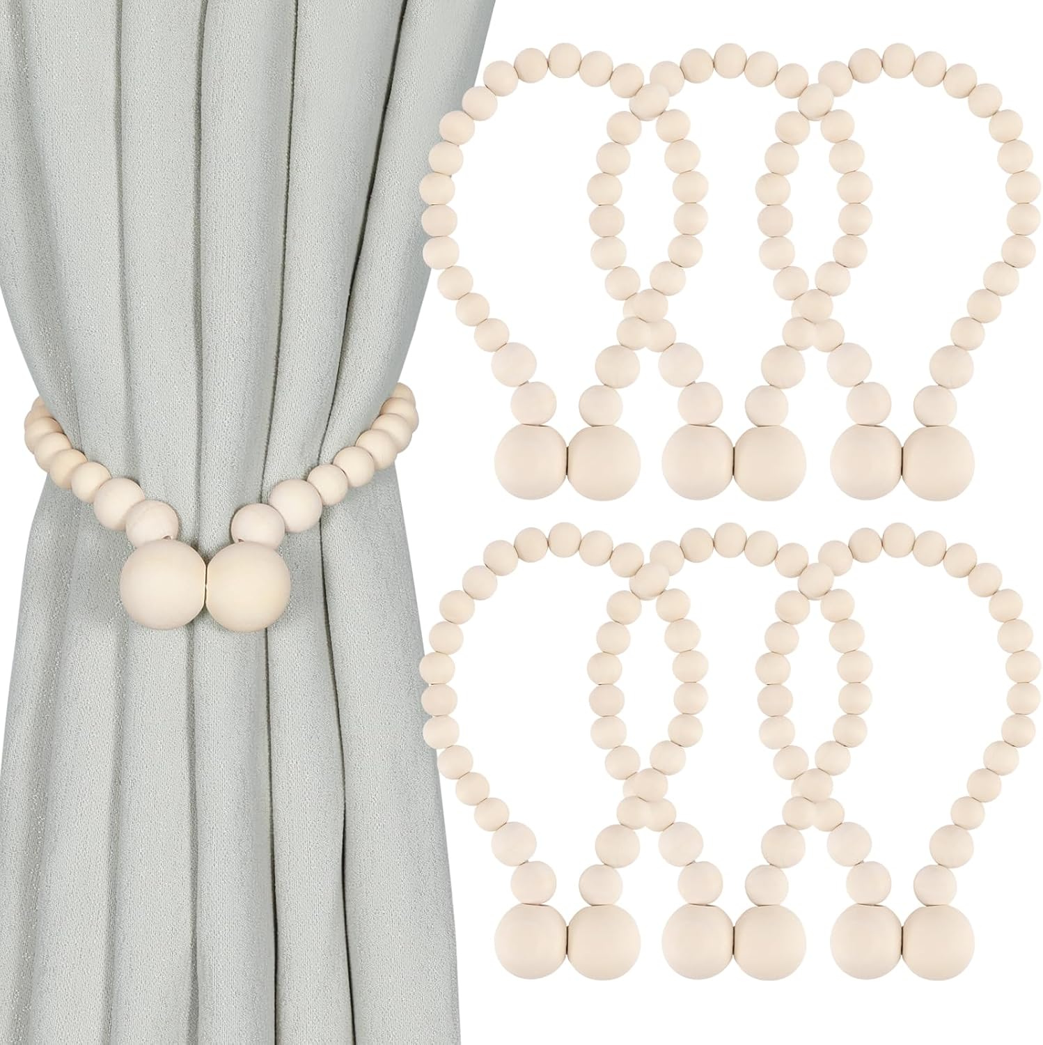 Magnetic Wood Bead Curtain Tiebacks Curtain Holders for Bedroom