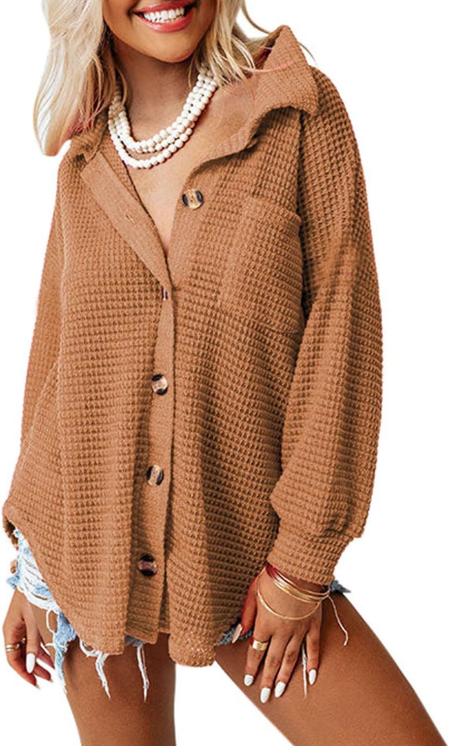 Dokotoo Womens Waffle Knit Shacket Jacket