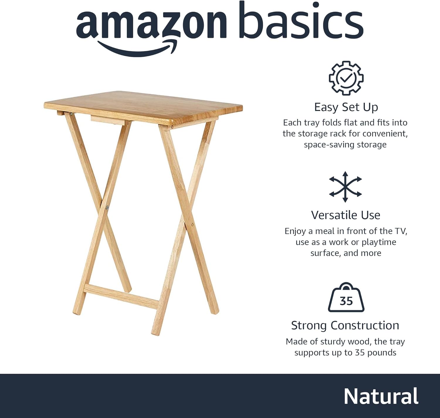 Classic Foldable TV Dinner Tray Table with Storage Rack