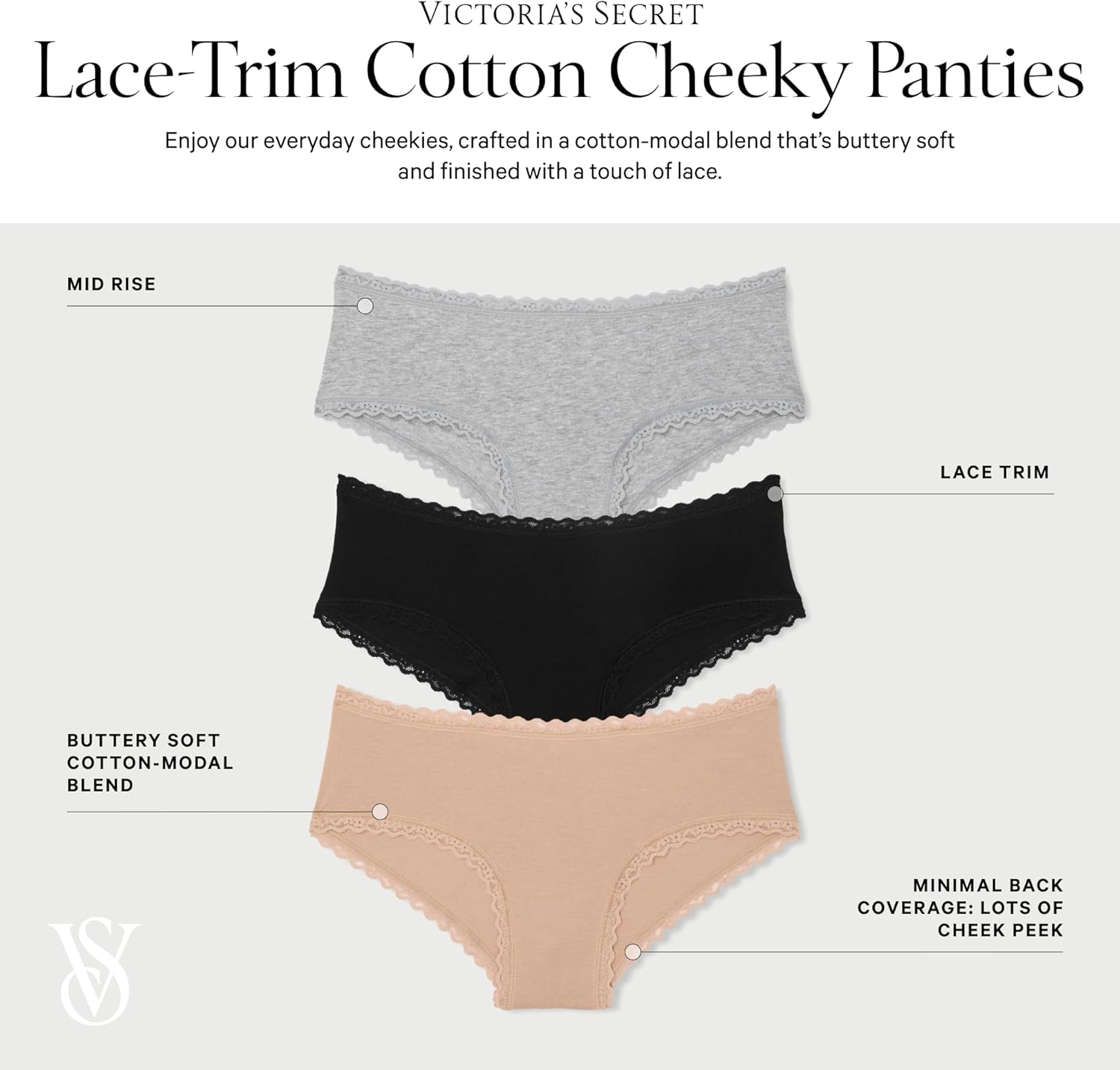 Victoria's Secret Women's Lace & Cotton Cheeky Underwear