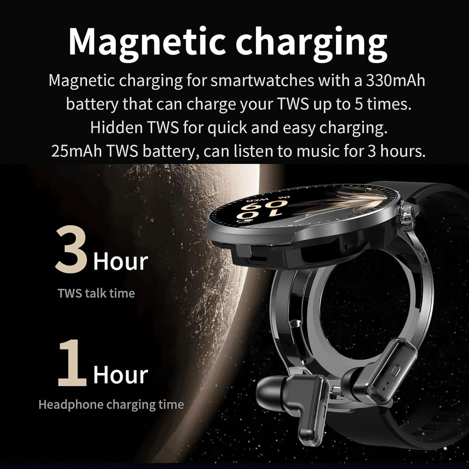 Smart Watch with Bluetooth Earbuds, 1.85-Inch Round HD Screen