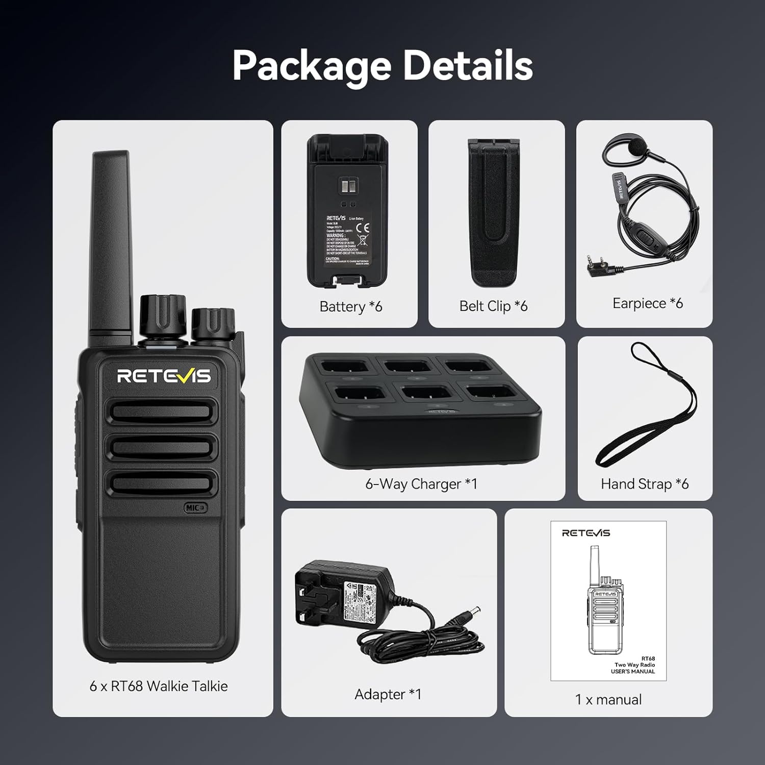 Retevis RT68 Walkie Talkies 6-Pack