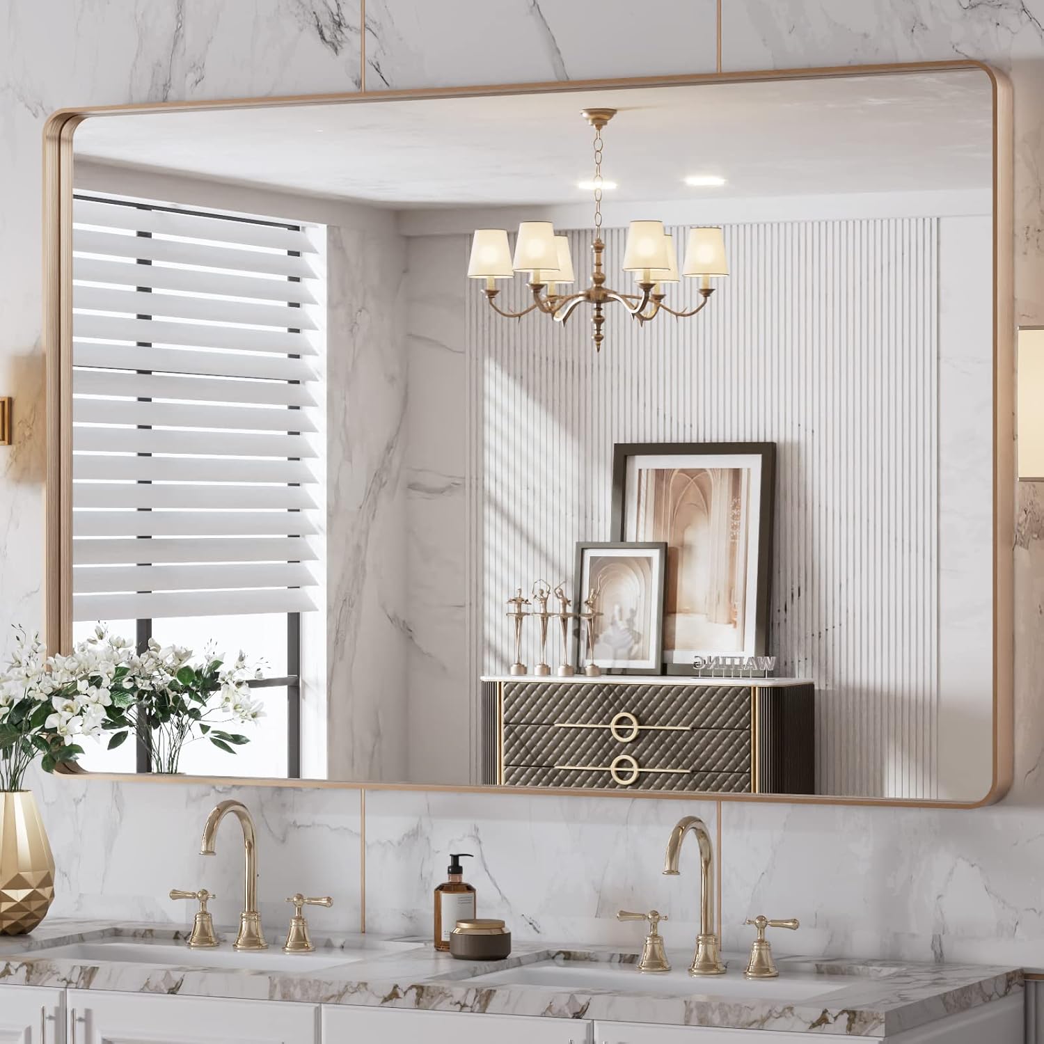 LOAAO Black Metal Framed Bathroom Mirror for Wall