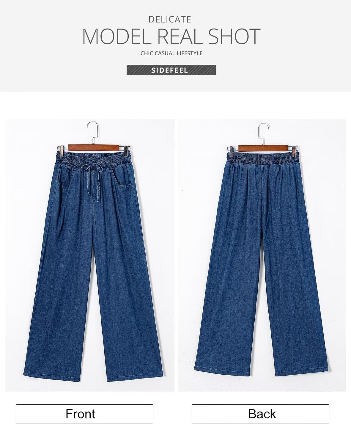 Sidefeel Women's Drawstring Wide Leg Jeans