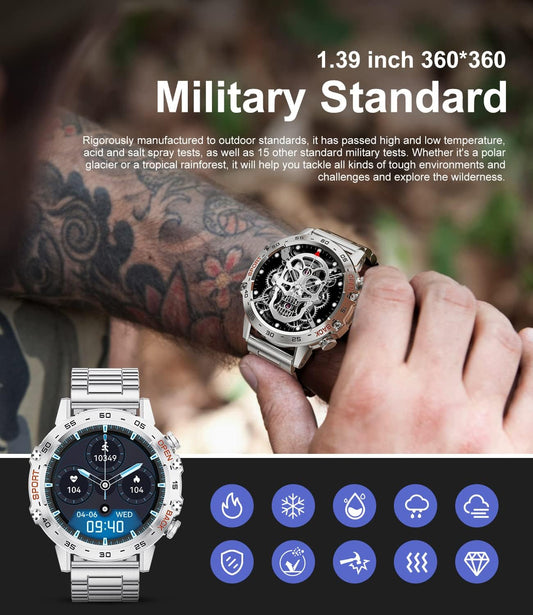Military Smart Watch for Men HD Touchscreen
