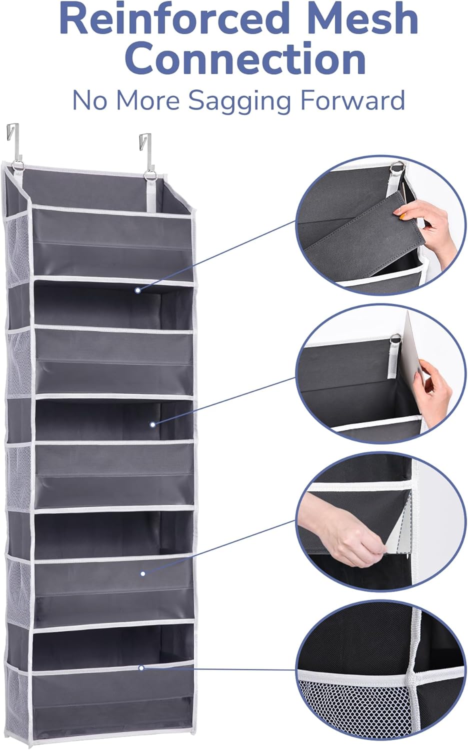 Door Organizer with 5 Large Pockets 10 Mesh Side Pockets