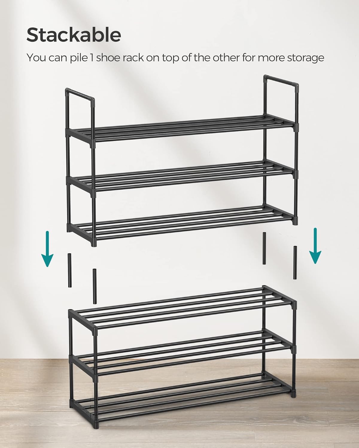 SONGMICS Shoe Rack, 3-Tier Shoe Organizer