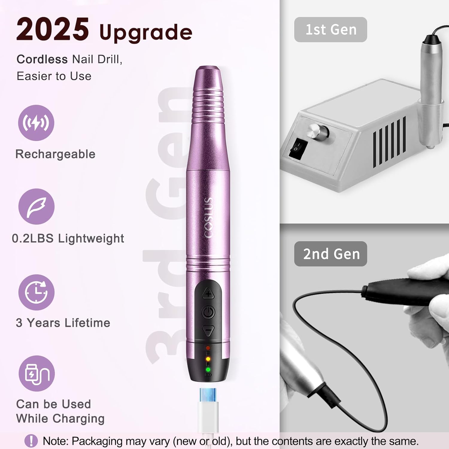 COSLUS Cordless Nail Drill Kit – Rechargeable Electric