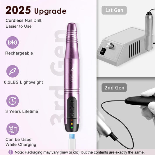 COSLUS Cordless Nail Drill Kit – Rechargeable Electric