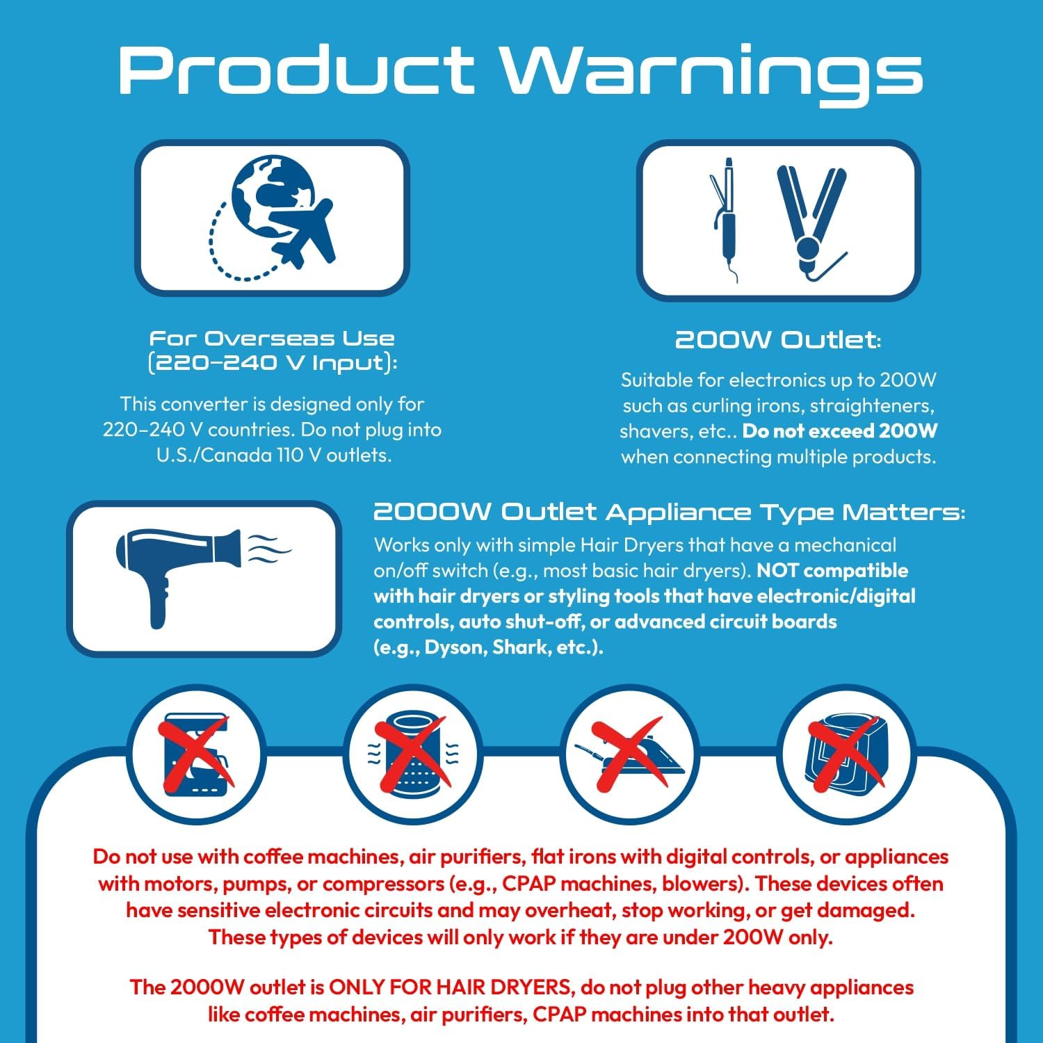 Ceptics Travel Voltage Converter for Hair Dryer