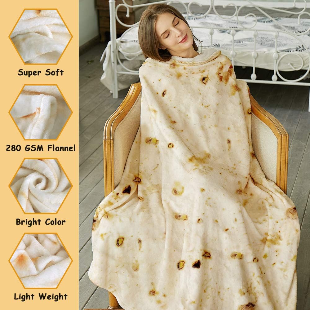 SeaRoomy Burritos Tortilla Realistic Food Wrap Blanket
