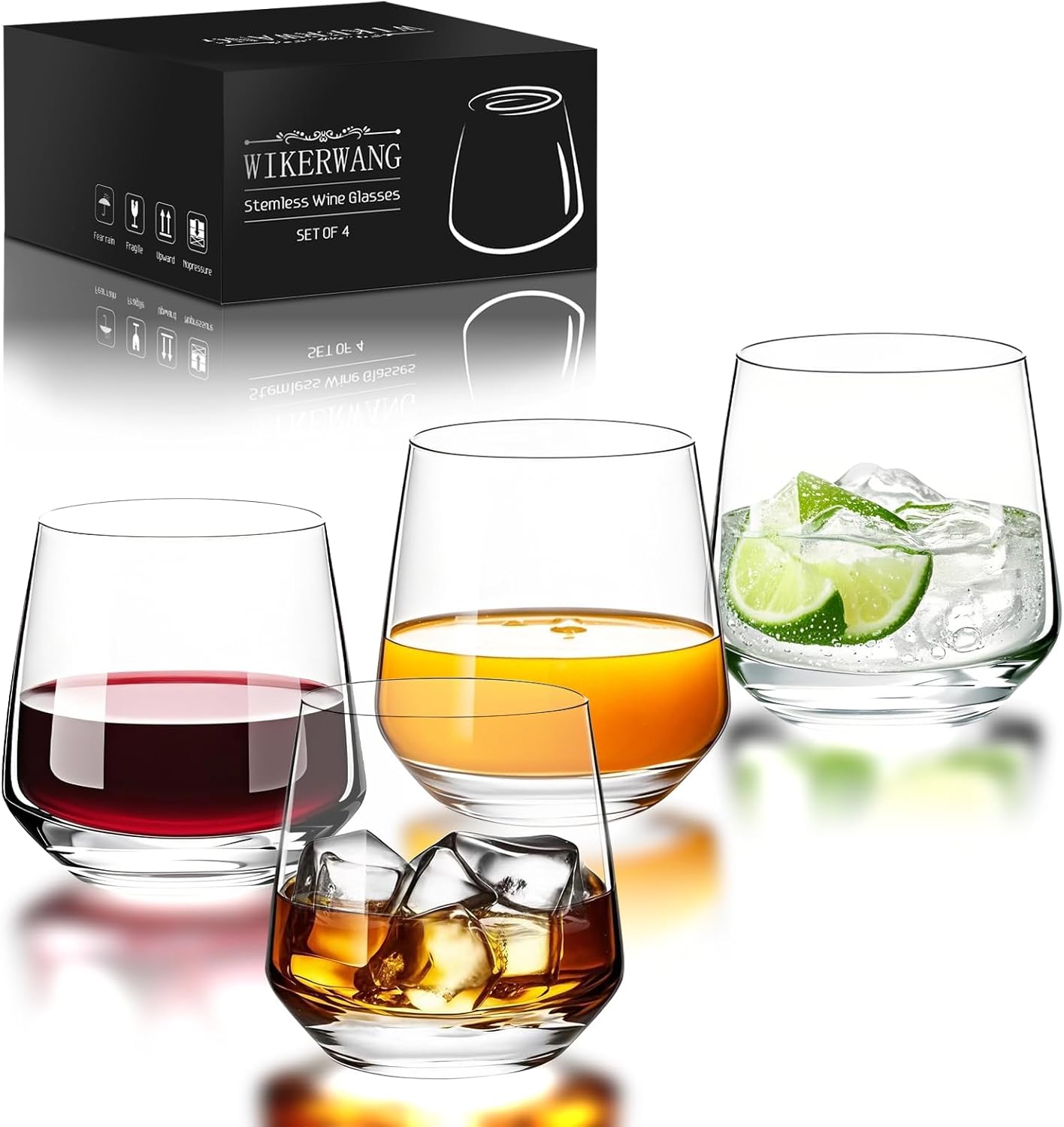Stemless Wine Glasses Set of 4 for Daily Use