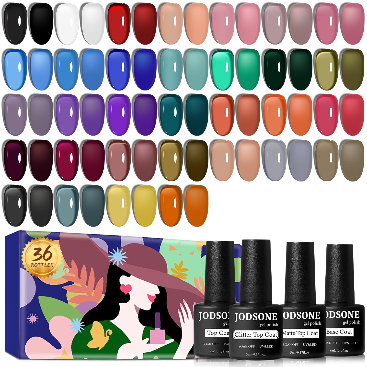 JODSONE 36-Piece Gel Nail Polish Set 32 Colors