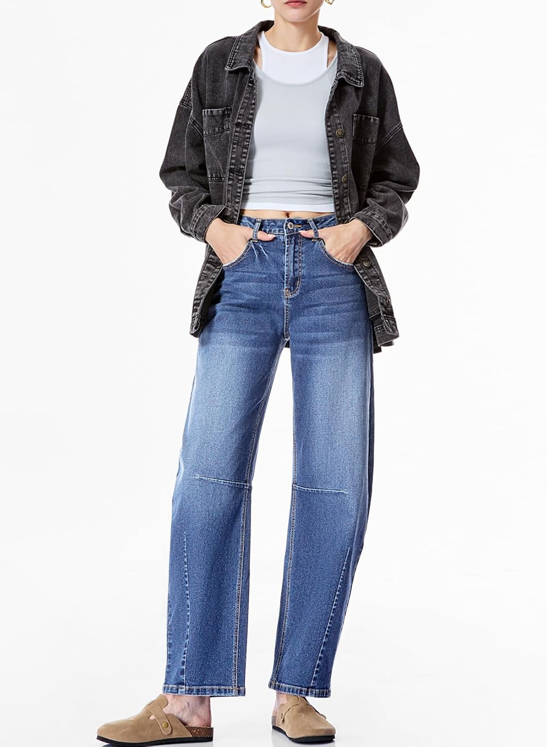 Sidefeel Women's Barrel Jeans Wide Leg Denim Pants