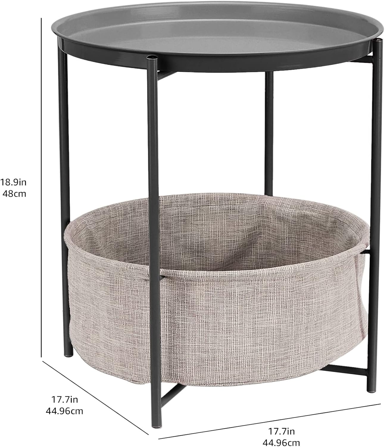 Round Storage End Table with Cloth Basket