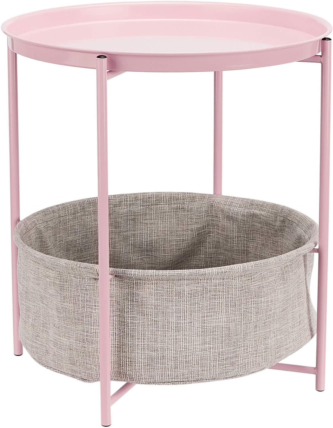 Round Storage End Table with Cloth Basket
