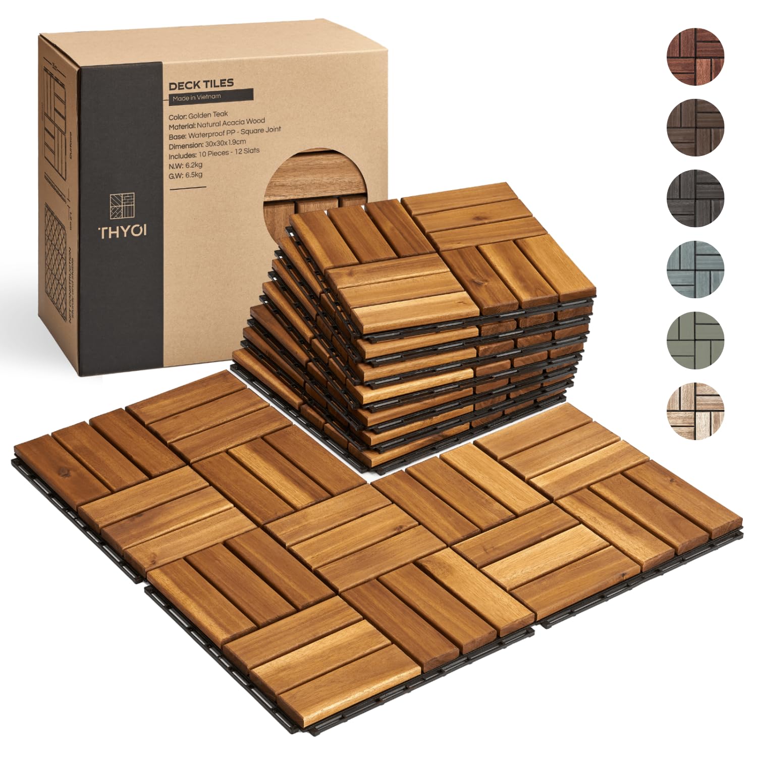 Deck Tiles Patio Flooring - Outdoor Waterproof Acacia Wood Tiles