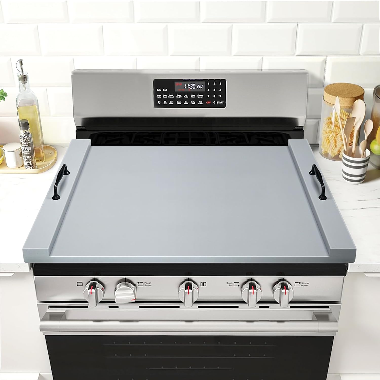 White Noodle Board Stove Cover with Handles