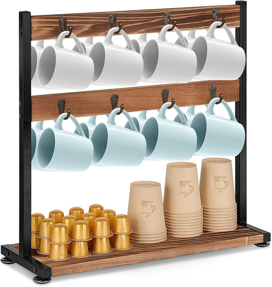Coffee Mug Holder for Countertop Wooden Cup Organizer