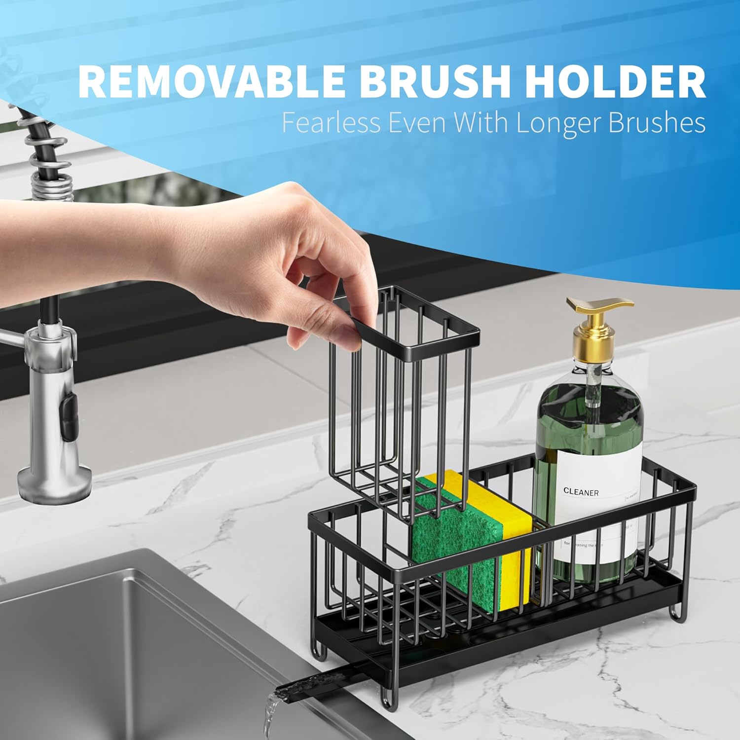 Cisily Black Sponge Holder for Kitchen Sink