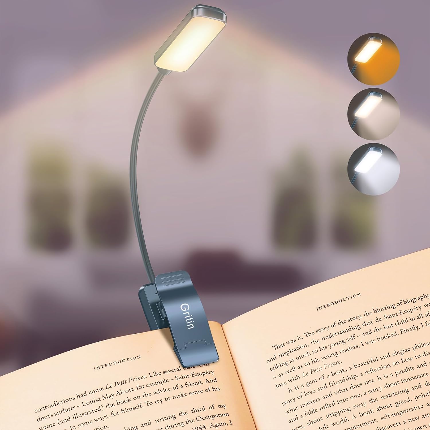 Gritin 9 LED Rechargeable Book Light for Reading in Bed
