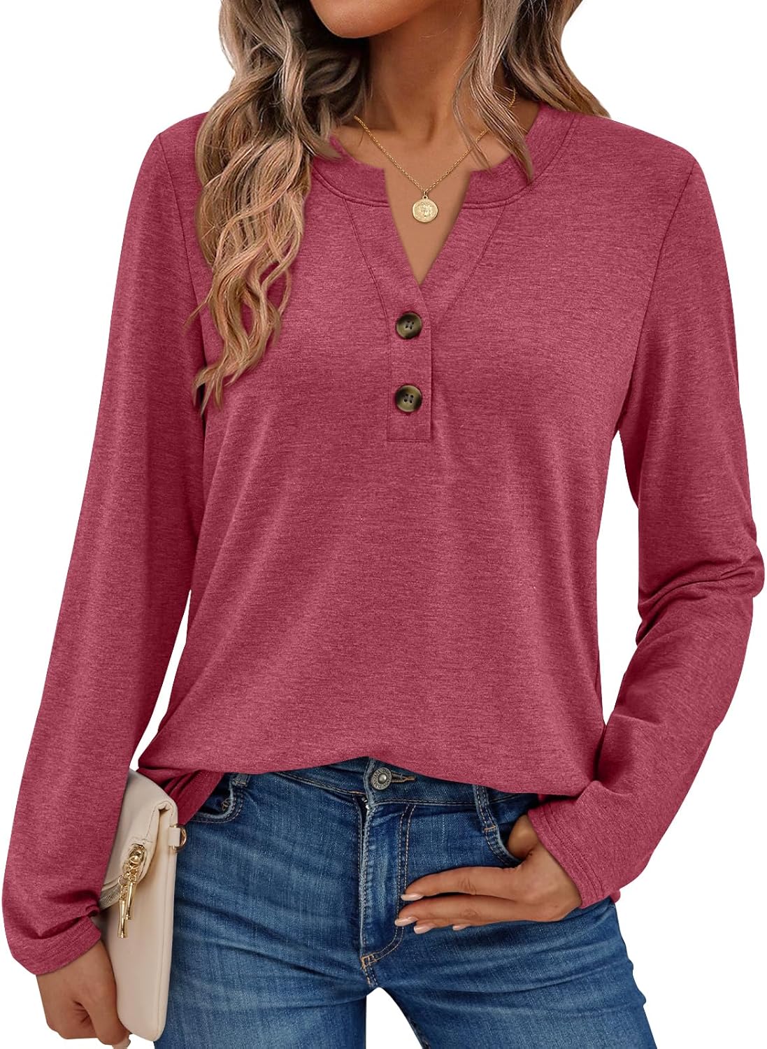 AUTOMET Women’s Long Sleeve Henley Tops Fall