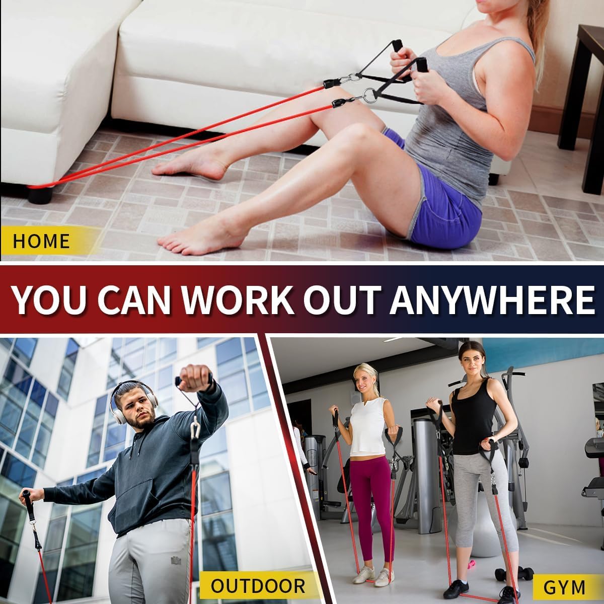 Exercise Bands with Handles for Home Gym