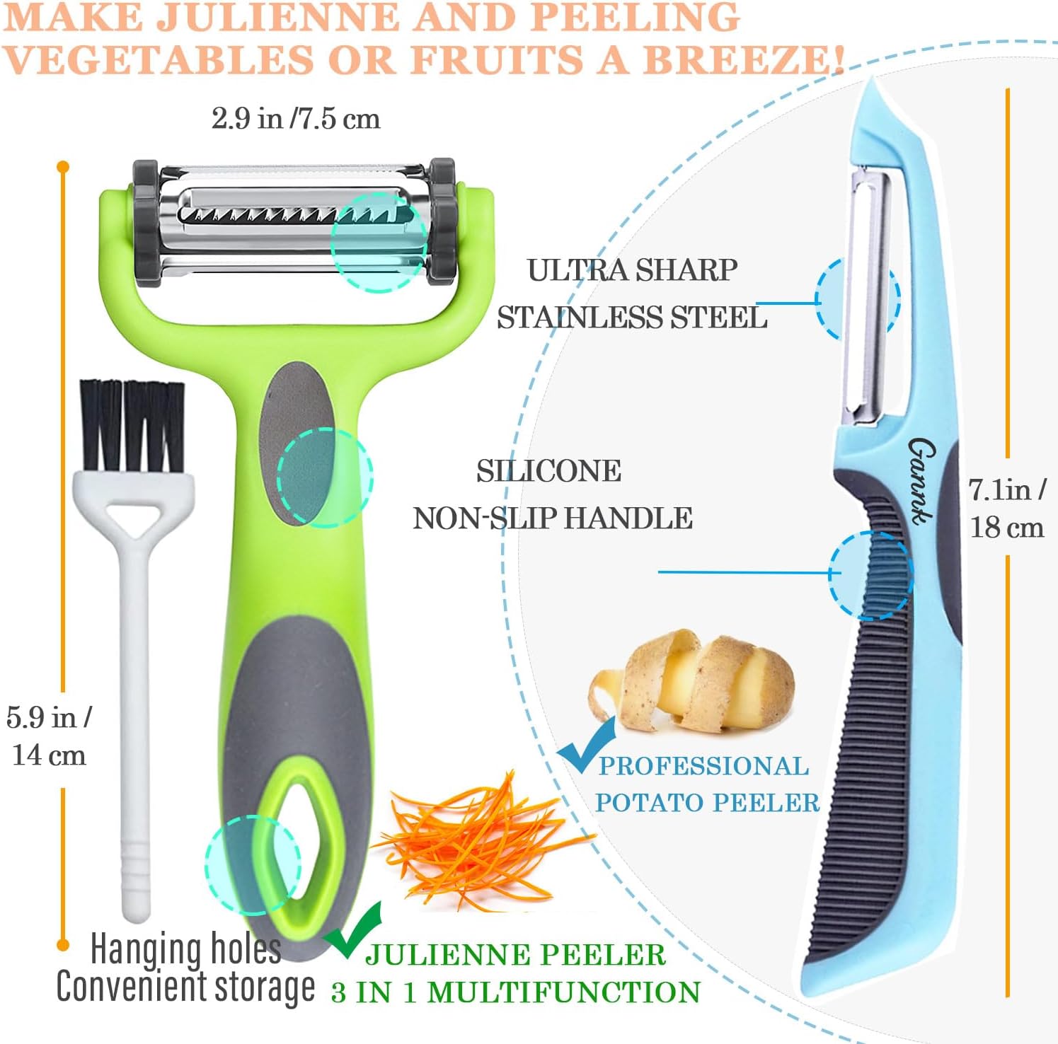 GANNK Potato Apple Vegetable Peelers for Kitchen