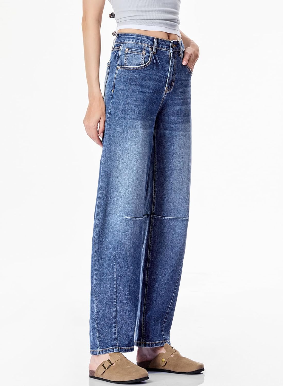Sidefeel Women's Barrel Jeans Wide Leg Denim Pants