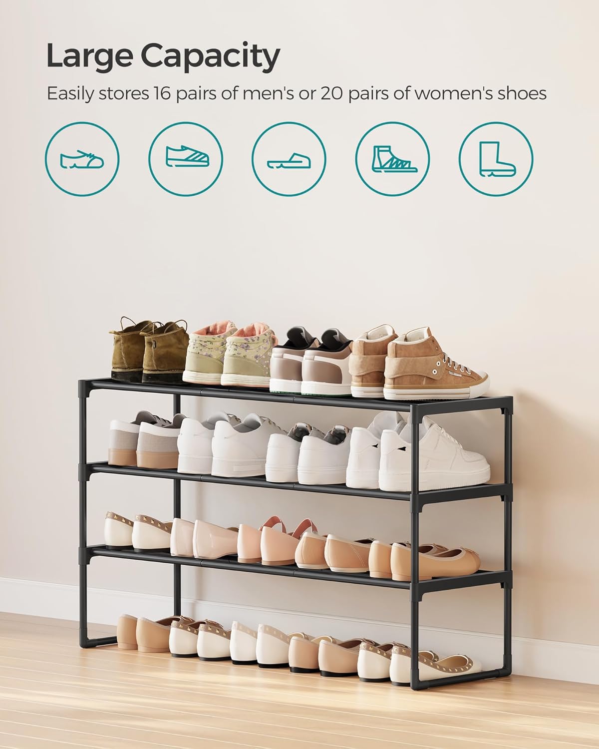 SONGMICS Shoe Rack, 3-Tier Shoe Organizer