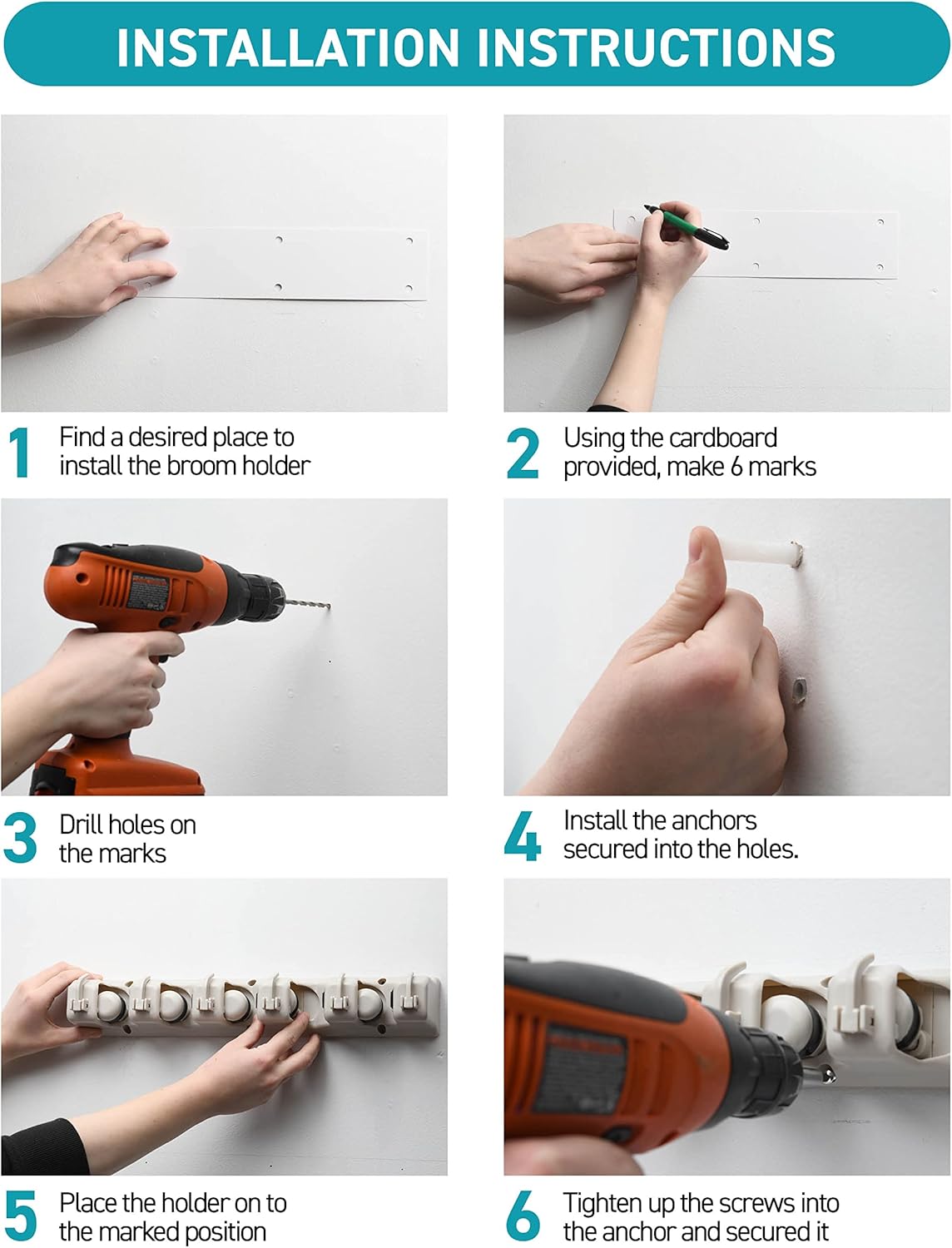 Mop and Broom Holder Wall Mount Garden Tool Storage