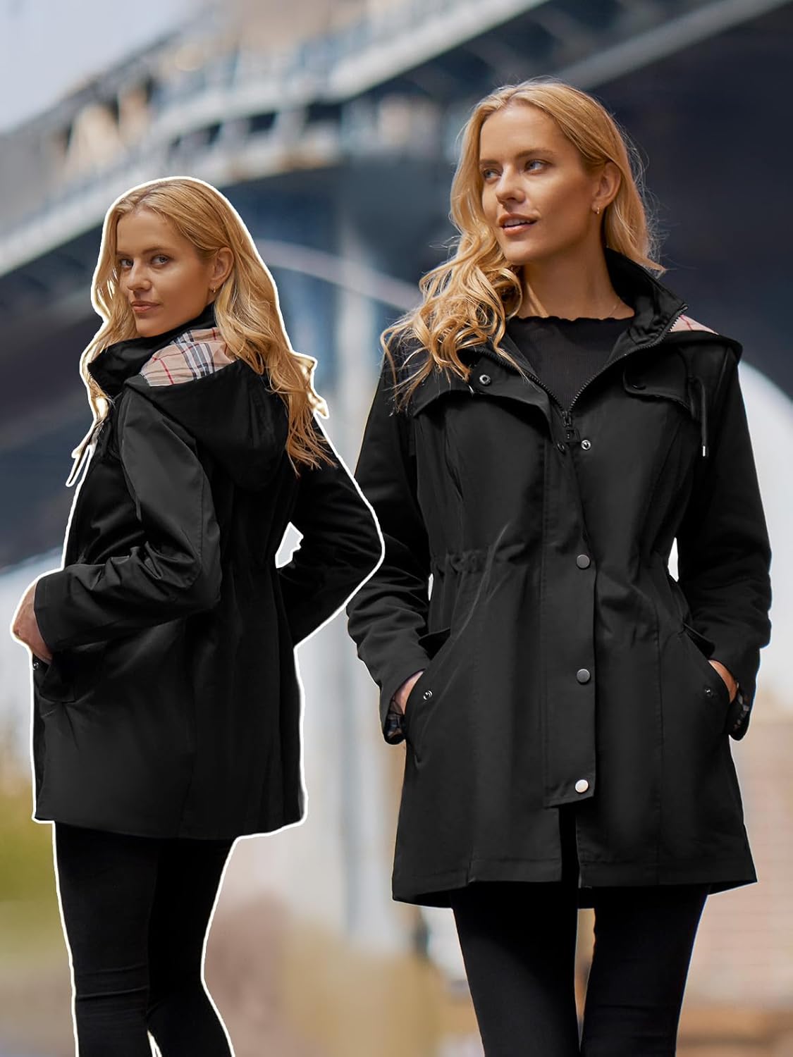 SaphiRose Women's Long Hooded Rain Jacket