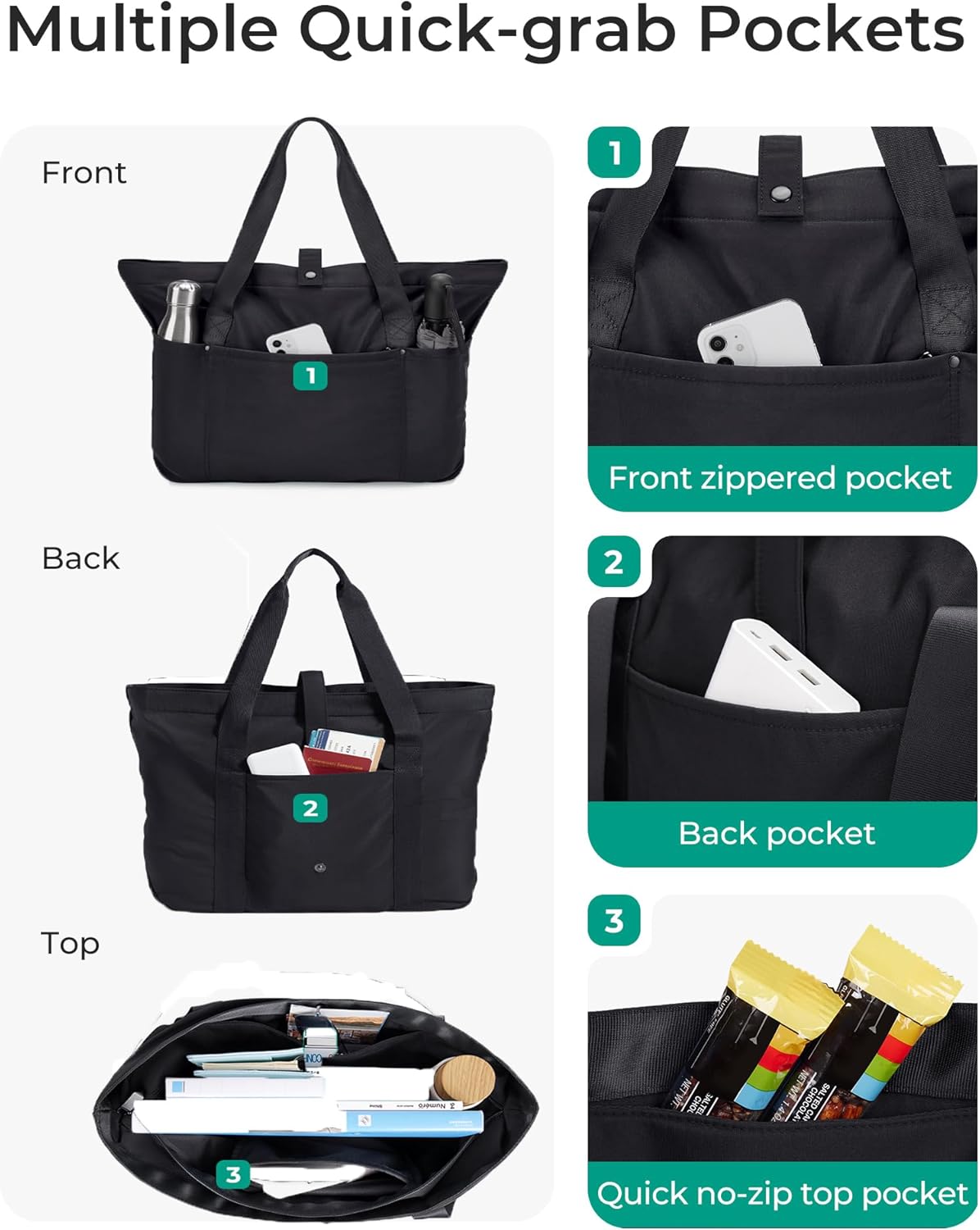 BAGSMART Foldable Tote Bag for Women – Large Travel & Work Handbag