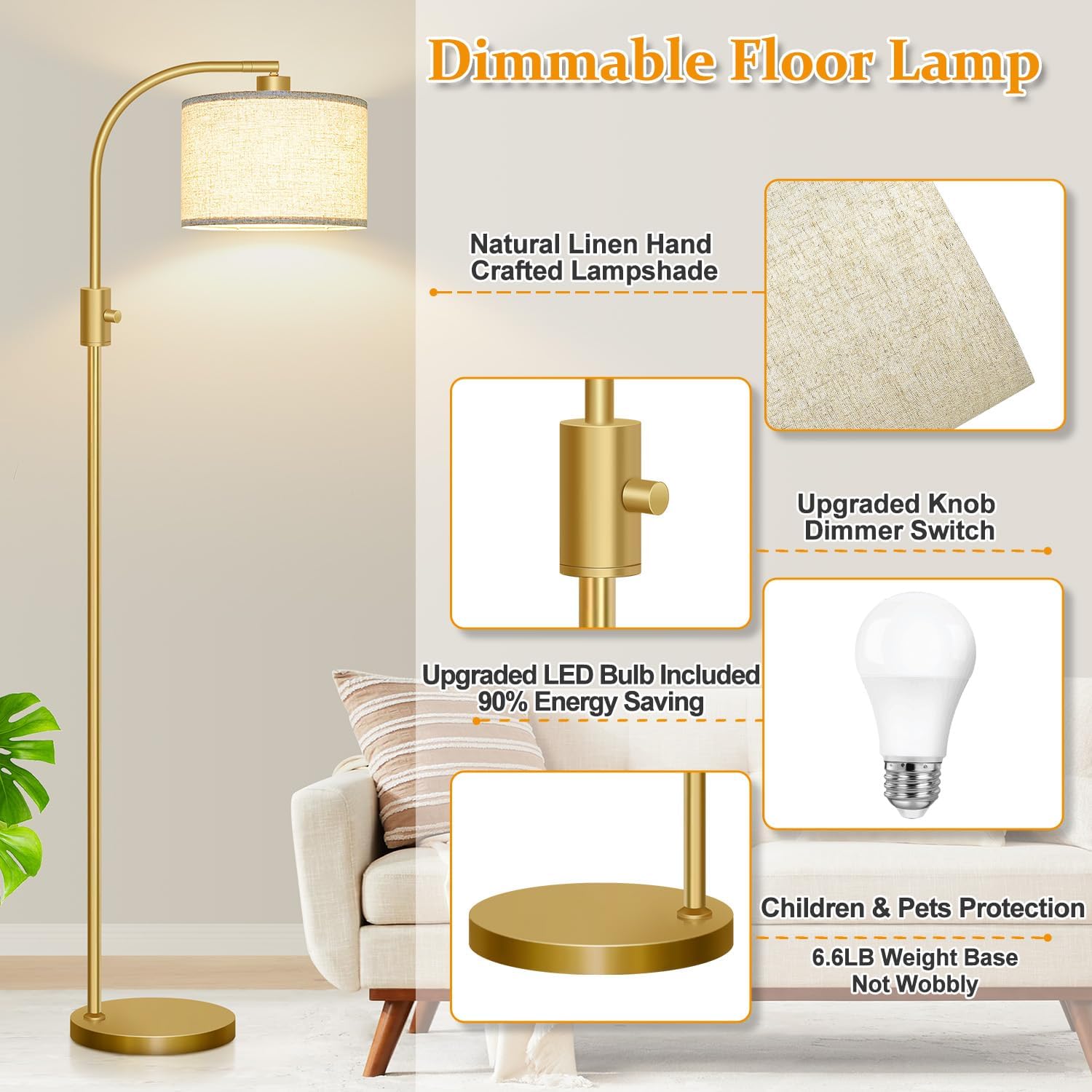 Nintiue Upgraded Modern Arc Dimmable Tall Standing Floor Lamp