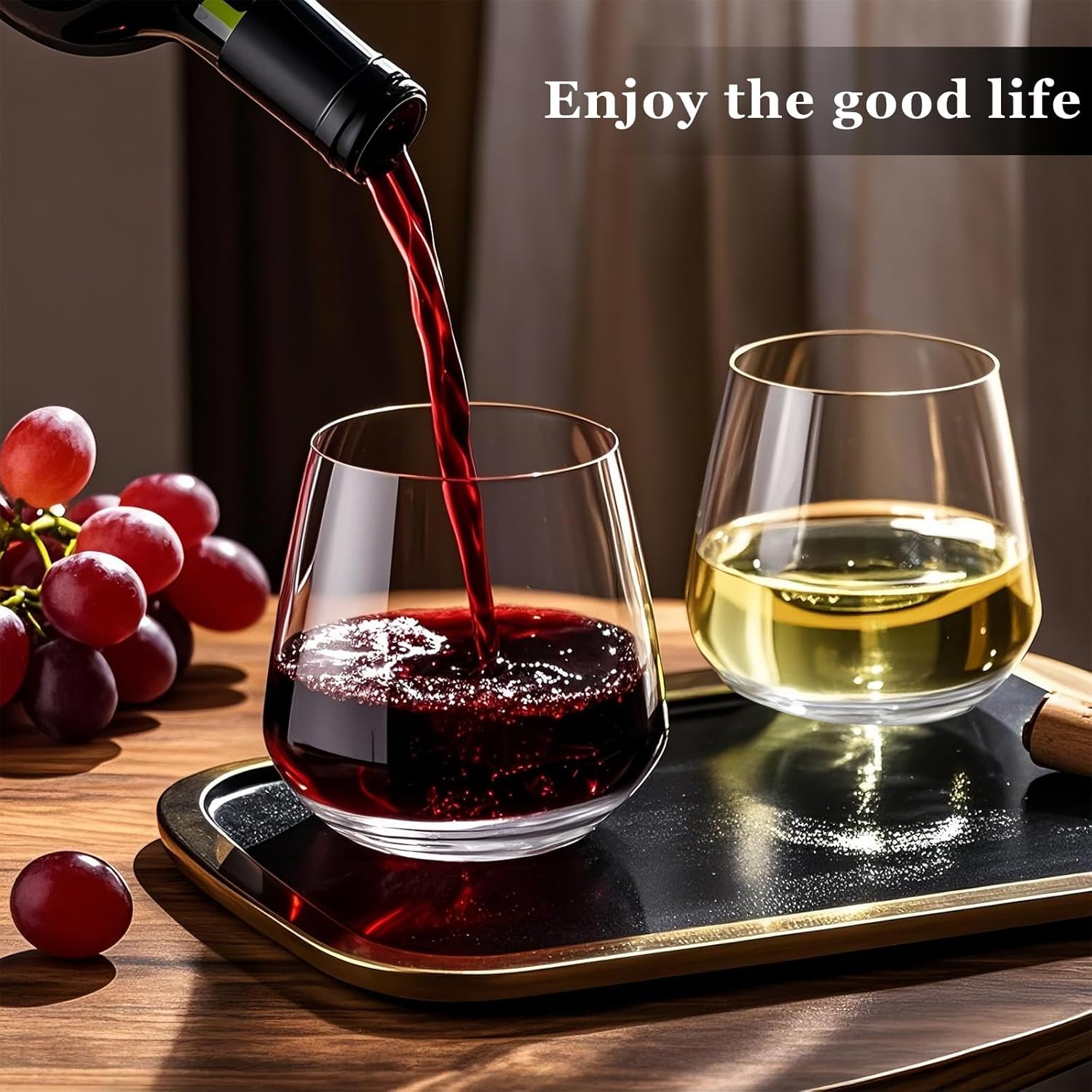 Stemless Wine Glasses Set of 4 for Daily Use