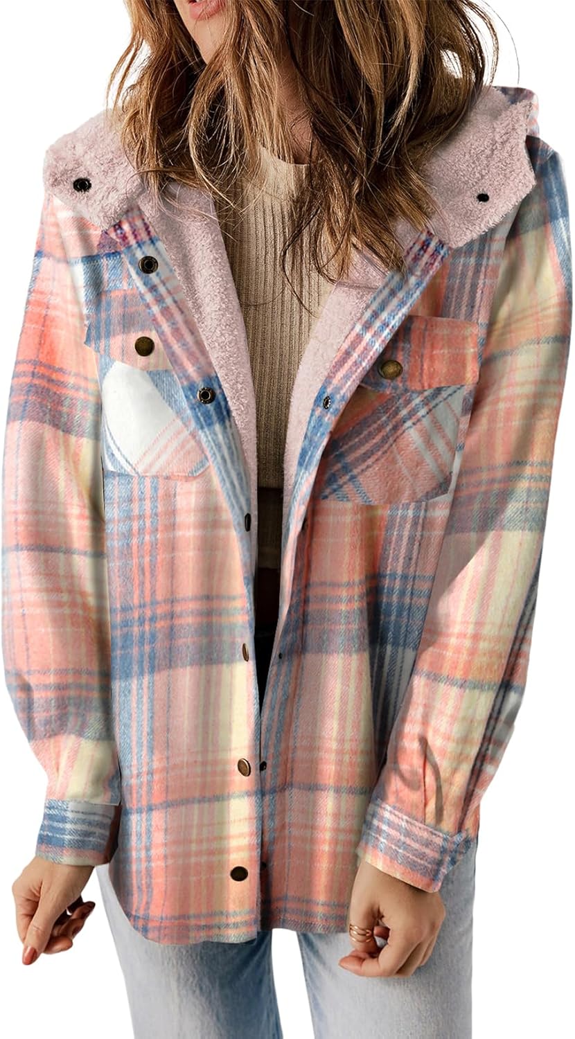 Dokotoo Womens Plaid Shacket Jacket Warm Coat