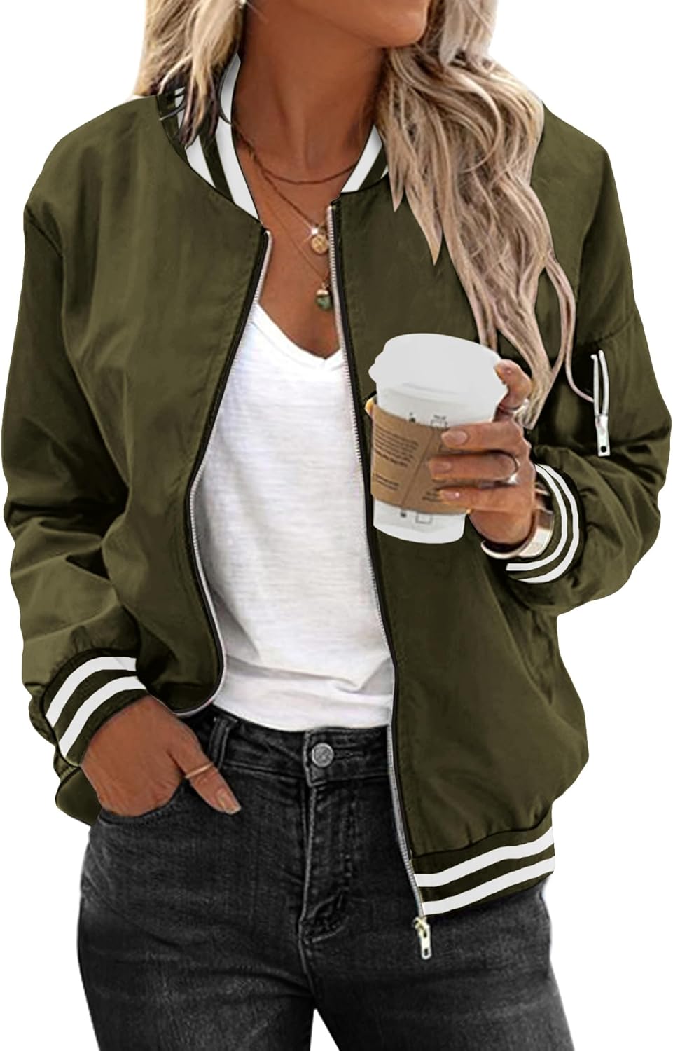 Zeagoo Women's Bomber Jacket Coat Zip