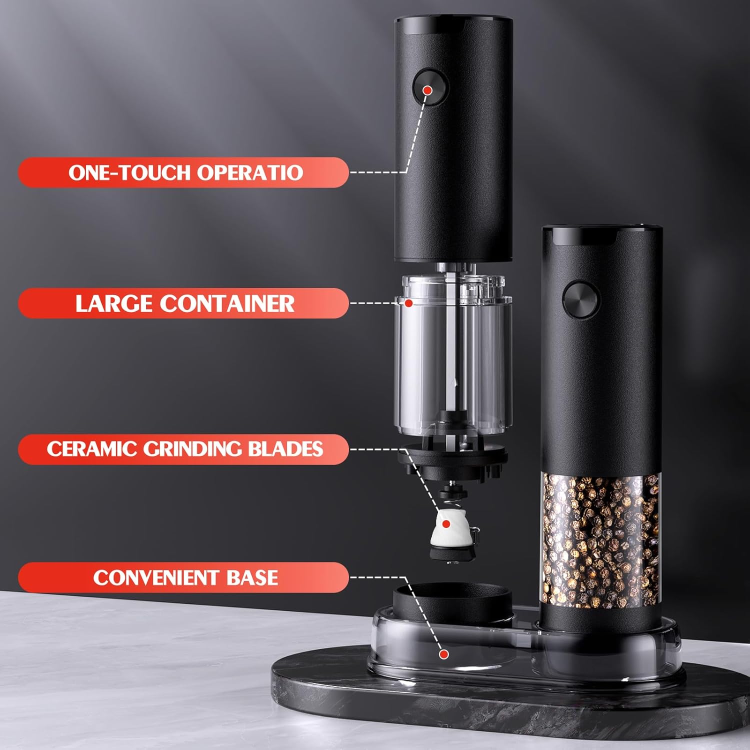 Electric Salt and Pepper Grinder Set Automatic Battery