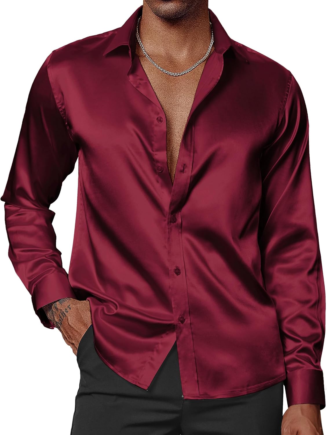 PJ PAUL JONES Men's Shiny Satin Dress Shirts