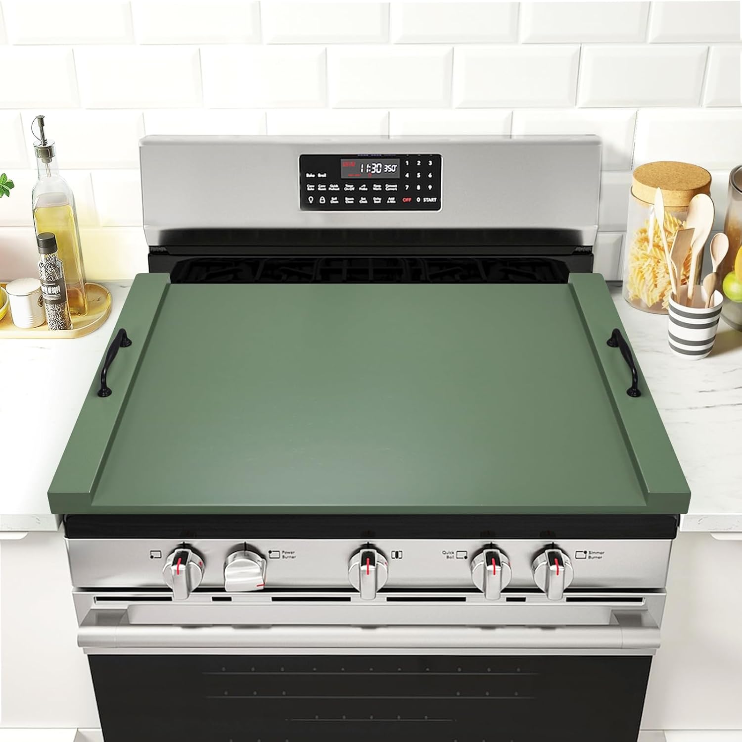 White Noodle Board Stove Cover with Handles