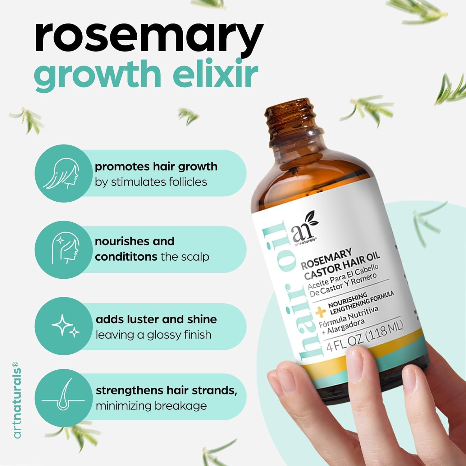ArtNaturals Organic Rosemary & Castor Hair Growth Oil