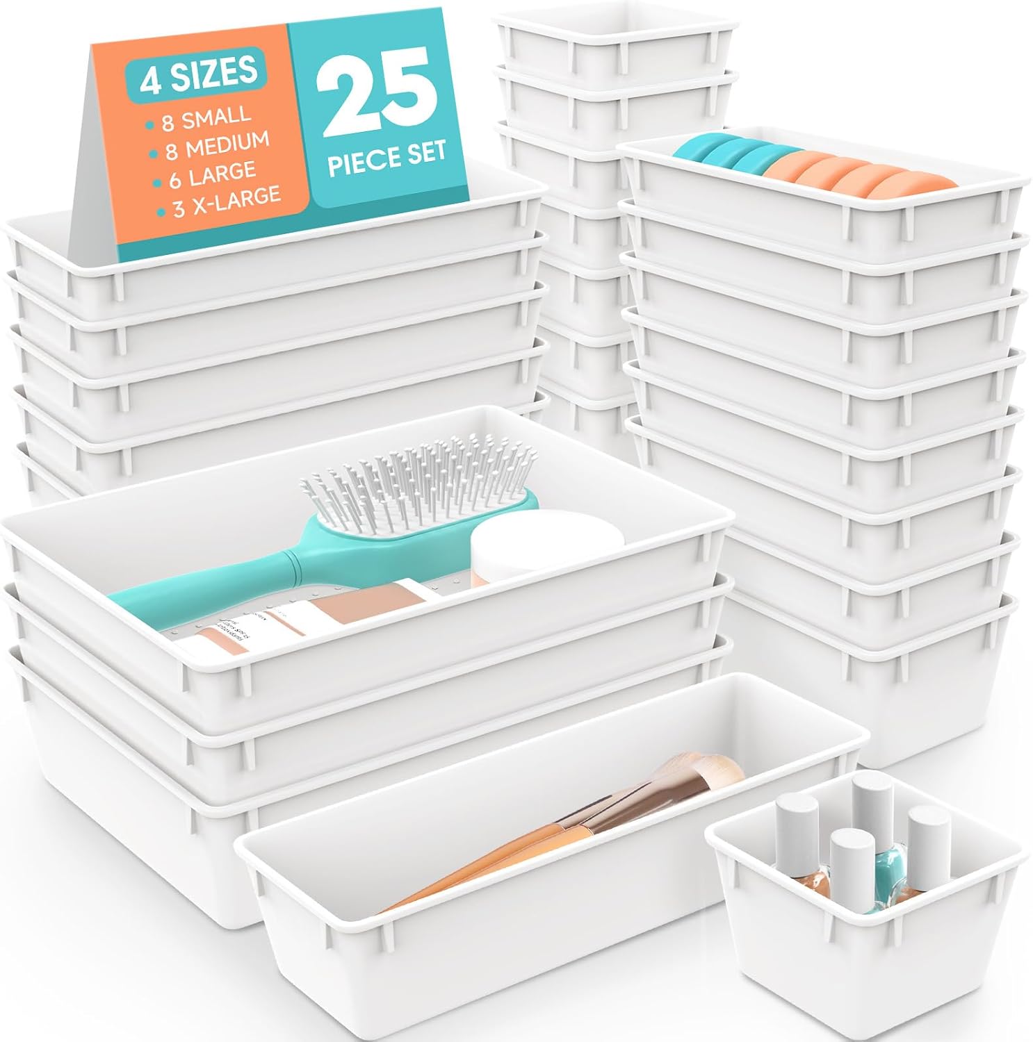 WOWBOX 25 PCS Clear Plastic Drawer Organizer Set