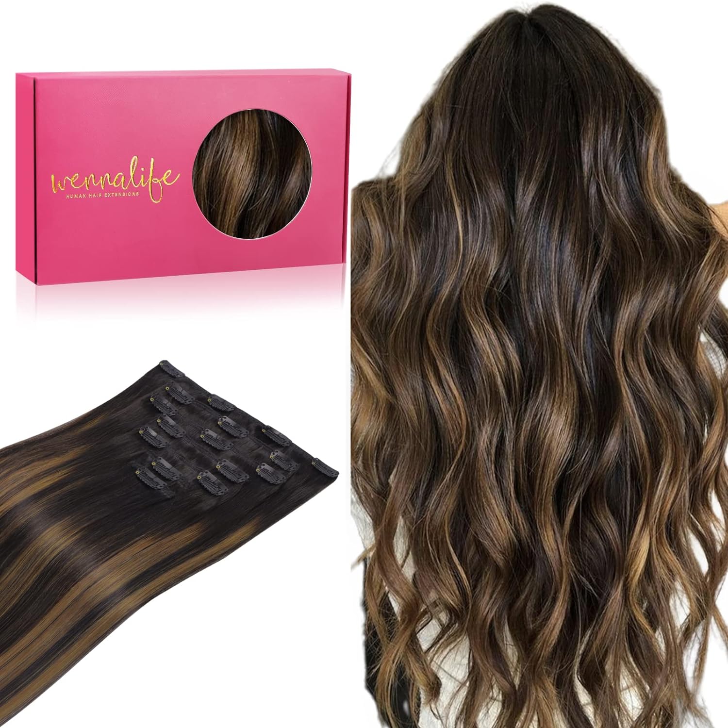 WENNALIFE Clip in Hair Extensions Real Human Hair