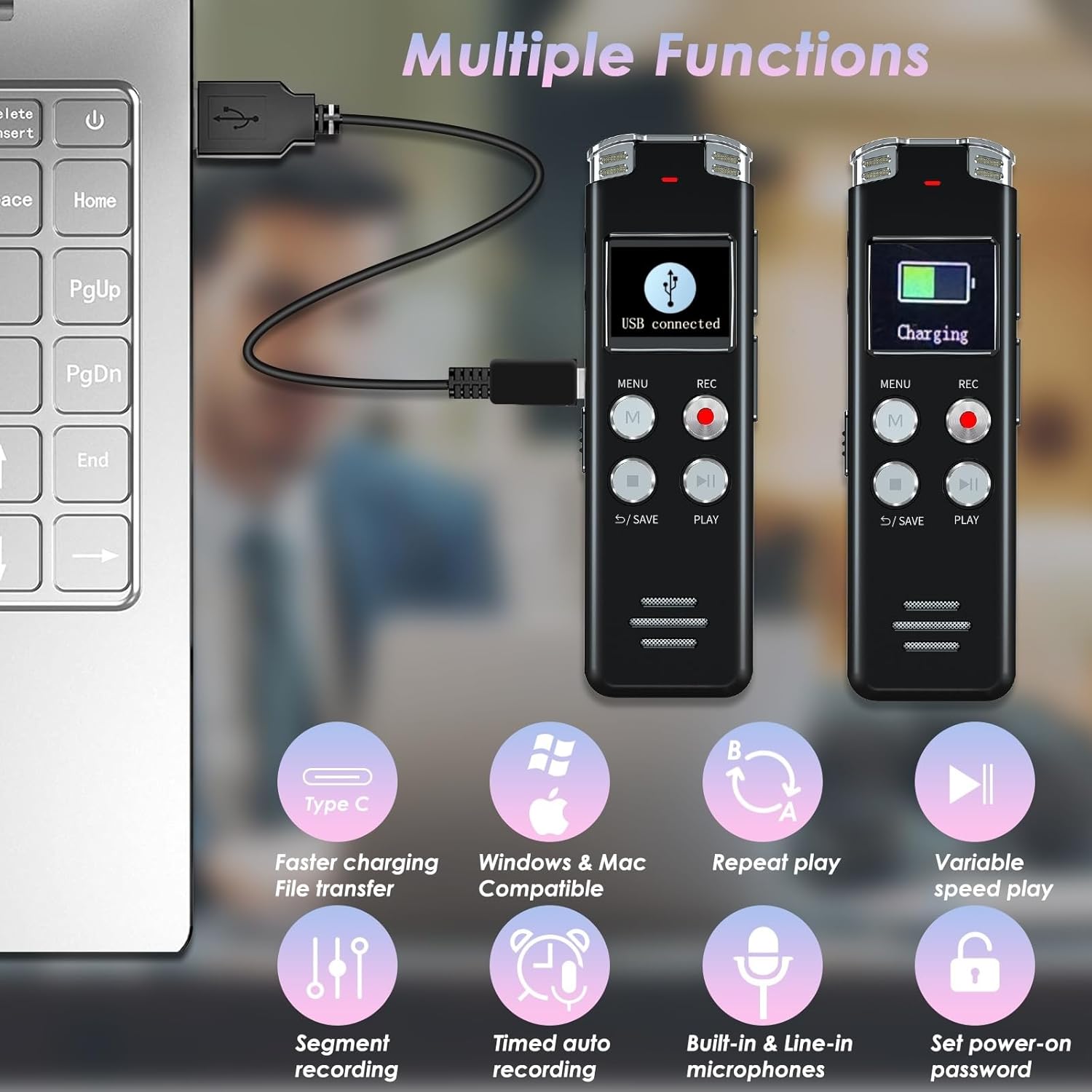 64GB Digital Voice Recorder with Playback
