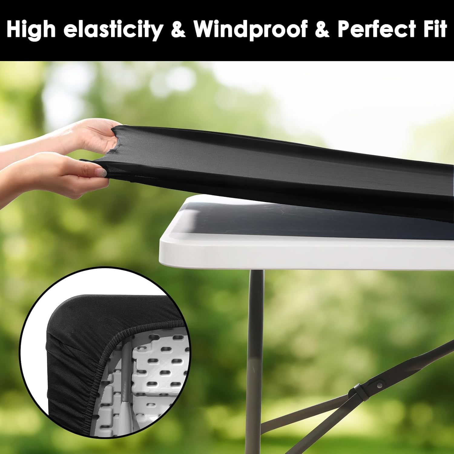 Fixwal 8FT Black Spandex Tablecloths Set