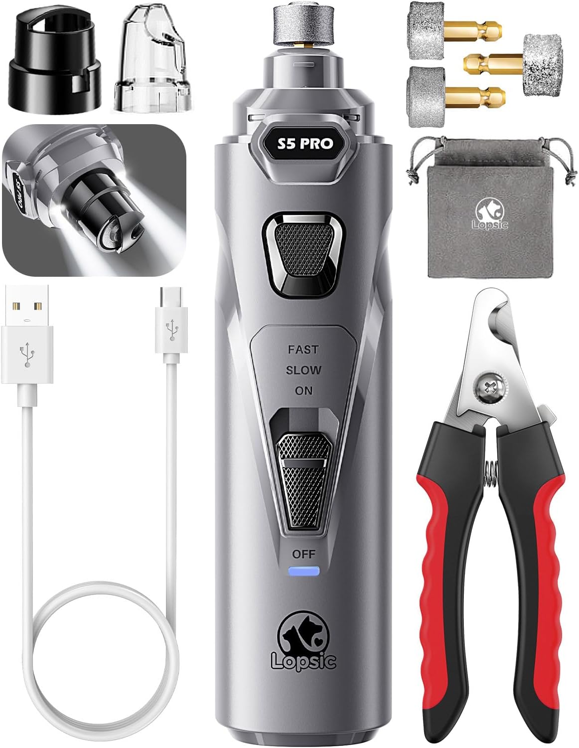 Dog Nail Grinder with LED Lights Trimmer