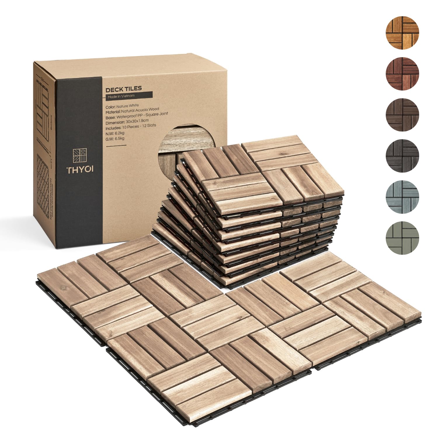 Deck Tiles Patio Flooring - Outdoor Waterproof Acacia Wood Tiles