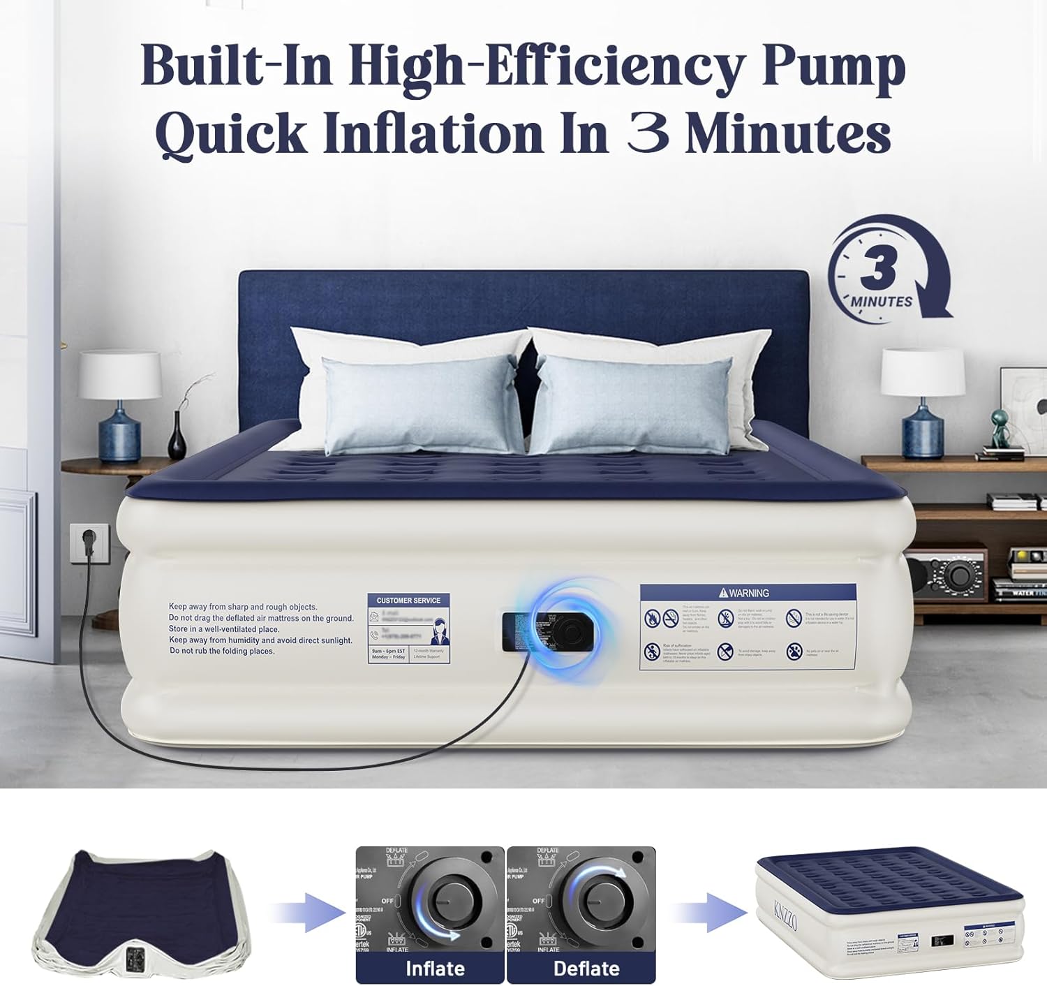 Air Mattress Queen with Built-in Pump